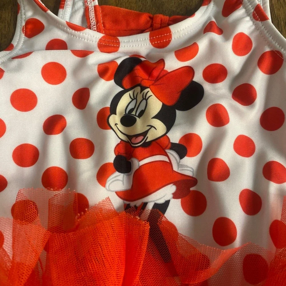 Disney‎ Minnie Mouse red white polka dot tutu toddler one piece swimsuit SIZE 3T